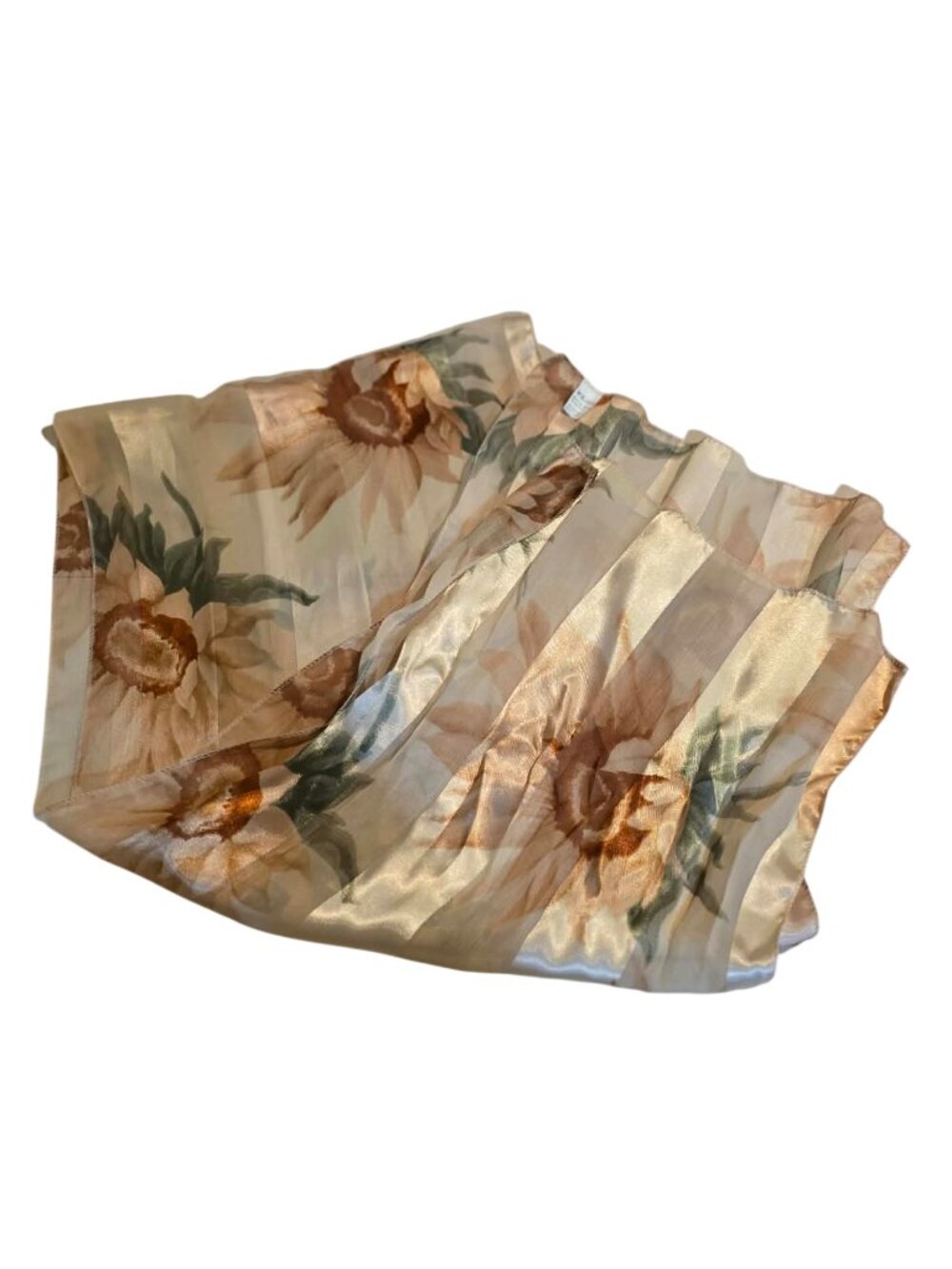 Vintage Sunflower Sheer Scarf Gold Lurex Metallic Striped Floral Wrap Shawl